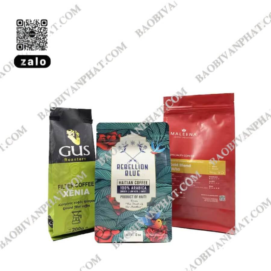 Bao bì cà phê zipper đáy đứng in ấn đẹp