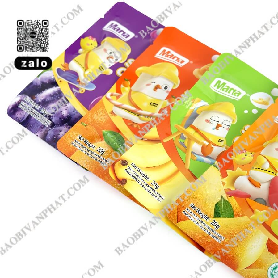 Túi 3 biên in bao bì nhựa đựng trái cây sấy