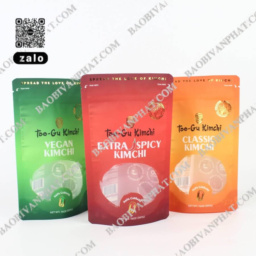 Túi zipper đáy đứng đựng kim chi in màu