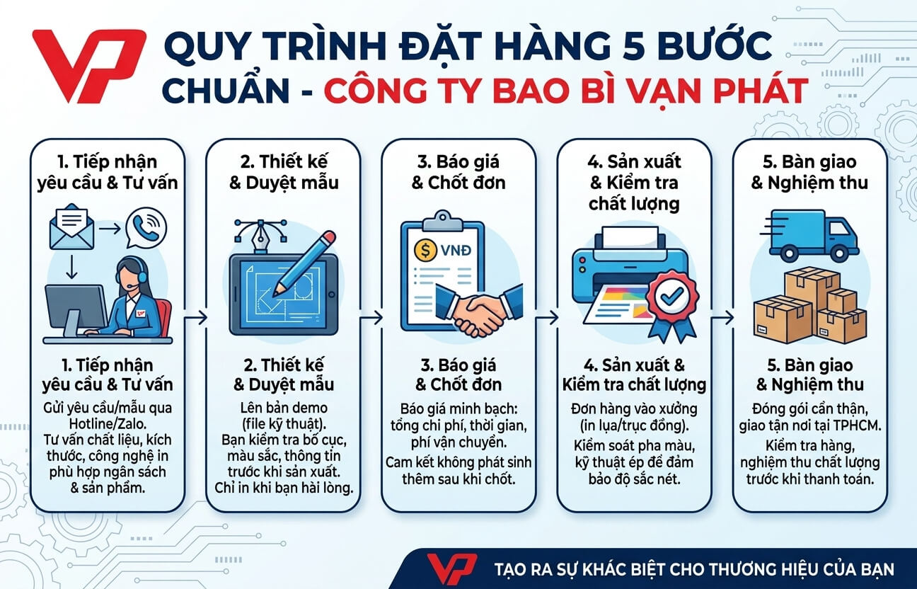 Quy trình đặt hàng 5 bước chuẩn tại Công ty Bao Bì Vạn Phát