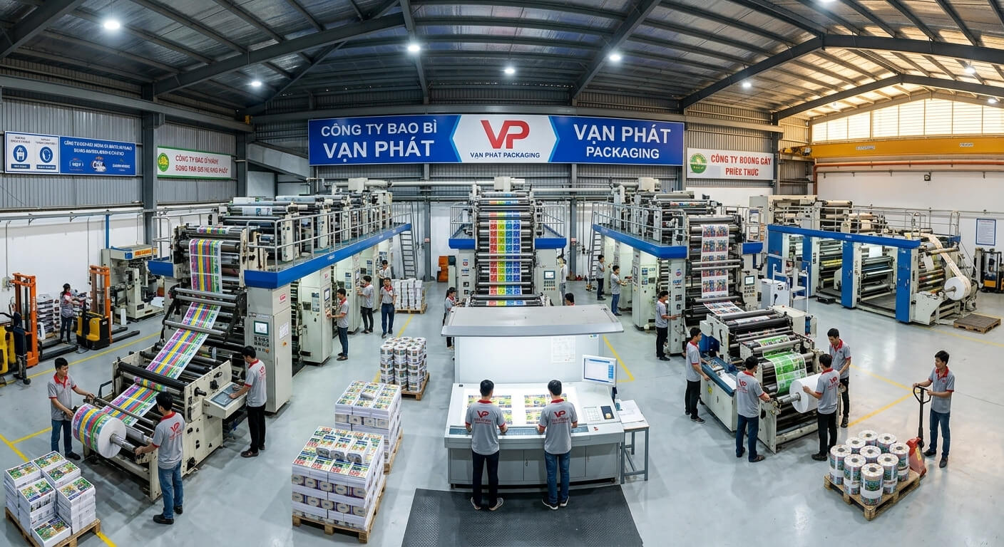 Quy mô xưởng in bao bì nhựa chuyên nghiệp với công nghệ hiện đại tại Công ty Vạn Phát