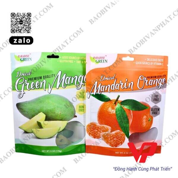 Bao bì túi zipper đáy đứng in hình trái cây sấy