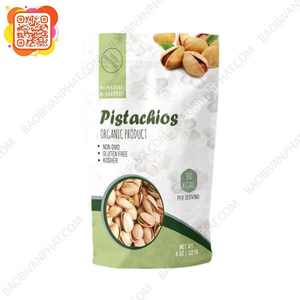 In thương hiệu trên túi zipper đứng đựng hạt pistachio