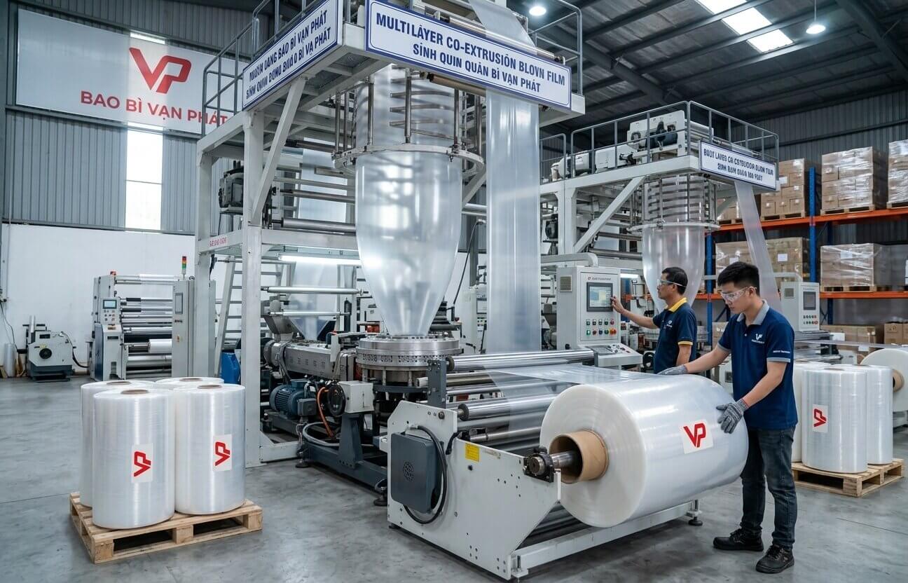 Dây chuyền sản xuất màng PE công nghệ đa lớp tại nhà máy Bao bì Vạn Phát