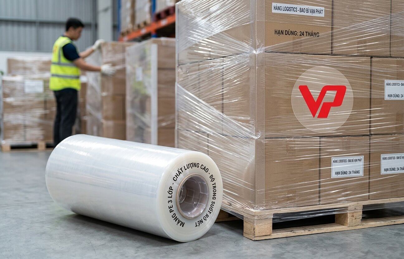 Cuộn màng PE 3 lớp chất lượng cao với độ trong suốt rõ nét tại kho hàng Vạn Phát