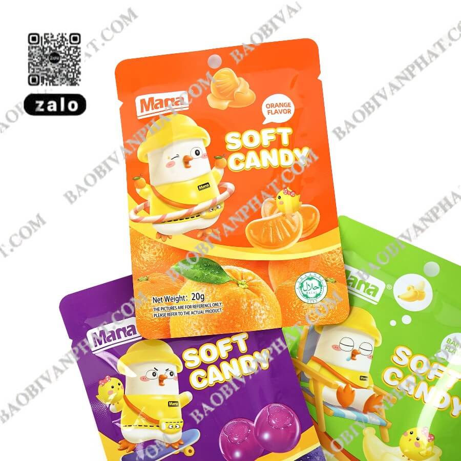 Thiết kế túi bánh kẹo màu cam với hình minh họa bắt mắt