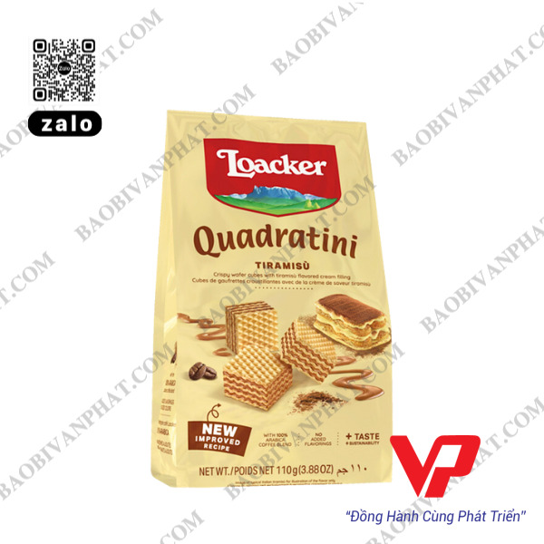Túi đựng bánh xốp Loacker Quadratini vị Tiramisu thiết kế cao cấp.
