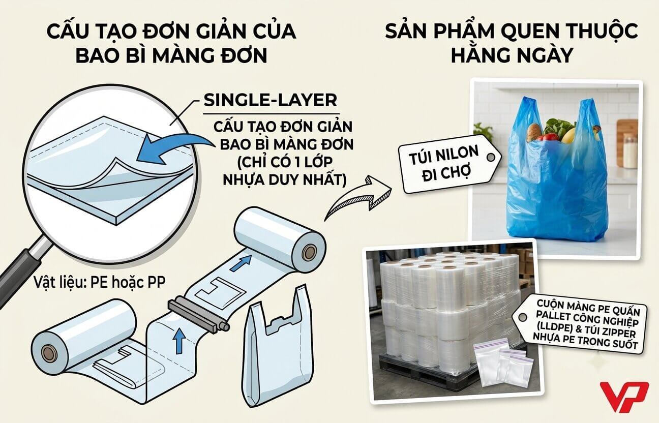 Bản vẽ mô tả quy trình sấy nhiệt màng co PVC từ dạng ống lỏng co rút ôm sát sắc nét vào thân chai nước ngọt và ứng dụng làm màng co block nước.