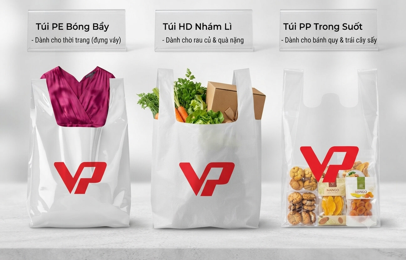 Các loại chất liệu bao bì PE, HD, PP phổ biến