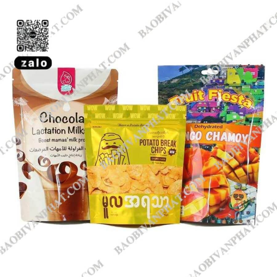 In túi nilon bao bì snack và thực phẩm nhiều màu sắc