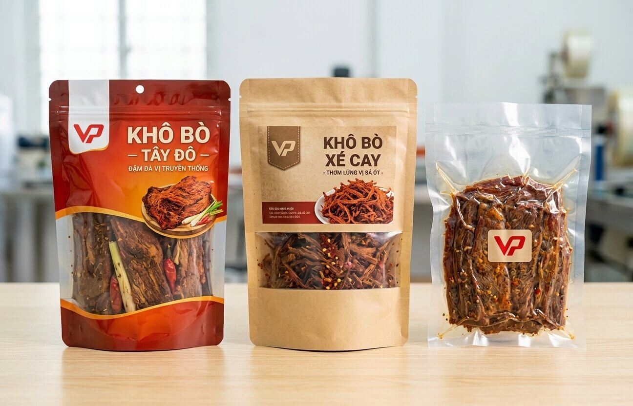 So sánh chất liệu túi màng ghép phức hợp, túi giấy Kraft và túi hút chân không PA PE đựng khô bò
